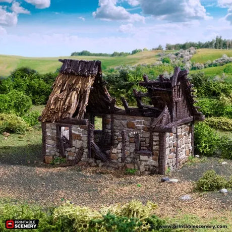Tabletop Terrain Ruins Ruined Norman Stone Barn - Country & King - Fantasy Historical Ruins