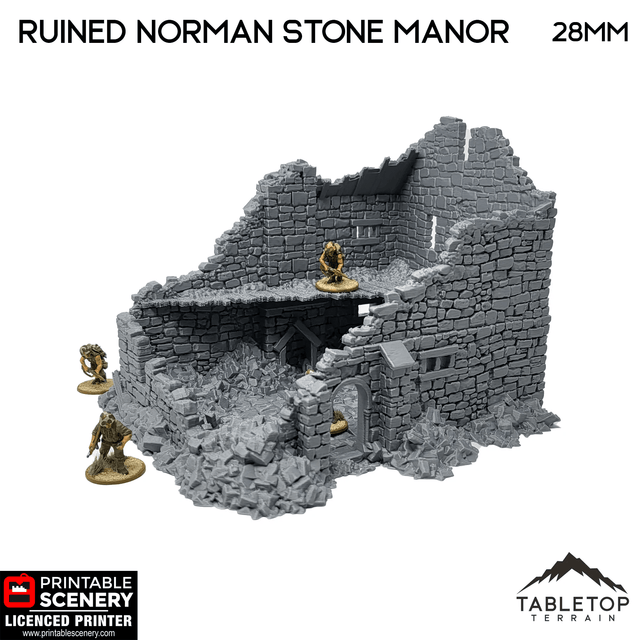 Tabletop Terrain Ruins Ruined Norman Stone Manor - Country & King - Fantasy Historical Ruins