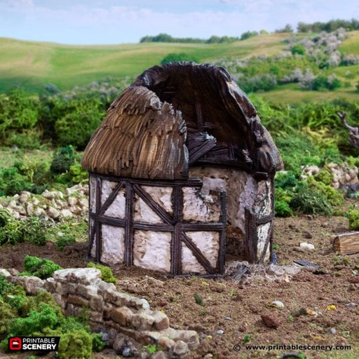 Tabletop Terrain Ruins Ruined Small Round House - Country & King - Fantasy Historical Building