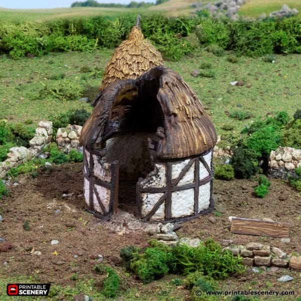 Tabletop Terrain Ruins Ruined Small Round House - Country & King - Fantasy Historical Building Tabletop Terrain