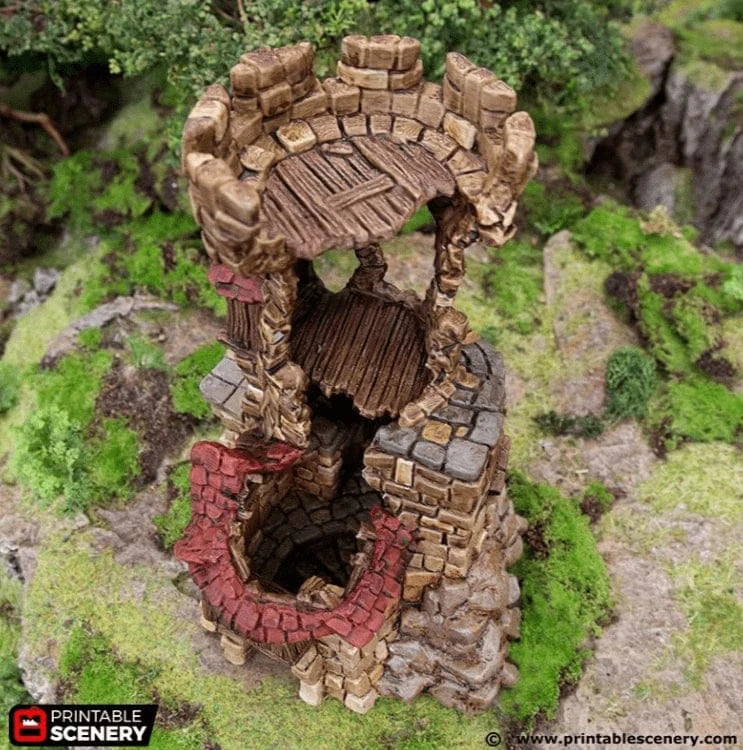 Tabletop Terrain Ruins Ruined Tower - Hagglethorn Hollow - Fantasy Ruins