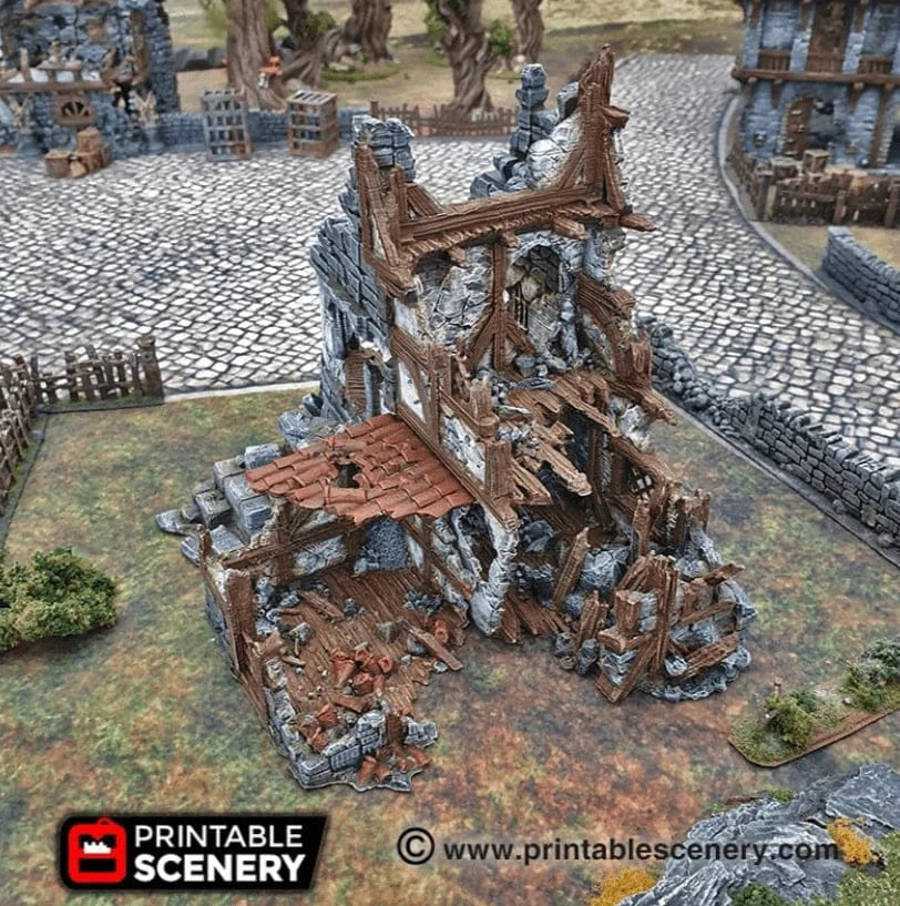 Tabletop Terrain Ruins Ruined War Cottage - Fantasy Ruins
