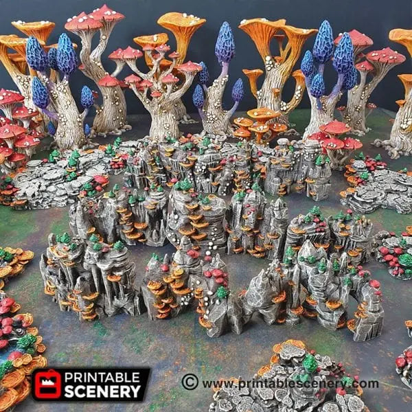 Tabletop Terrain Scatter Terrain Grotto Walls / Crystal / Shroom - Fantasy Scatter Terrain