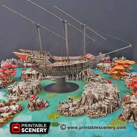 Tabletop Terrain Ship Flying Dhow - Flying Pirate Merchant Ship