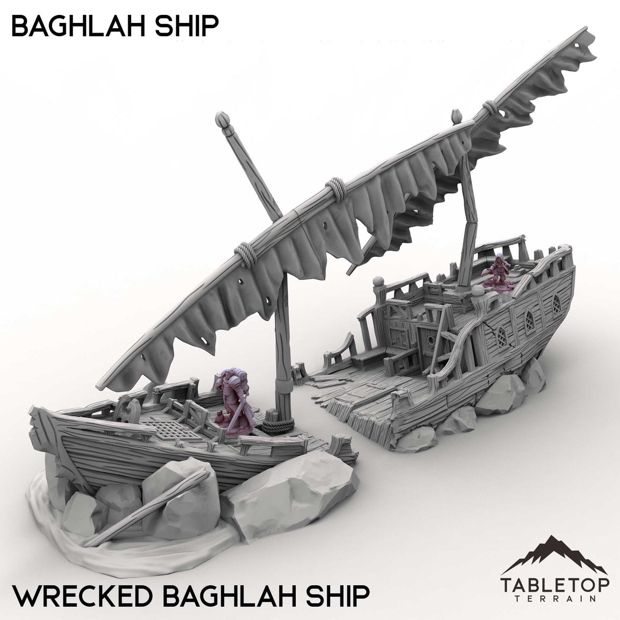 Tabletop Terrain Ship Wrecked Baghlah Ship / 32mm Baghlah Ship