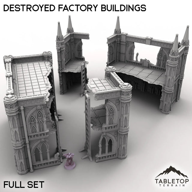 Tabletop Terrain Terrain Full Set / 32mm Destroyed Factory Buildings