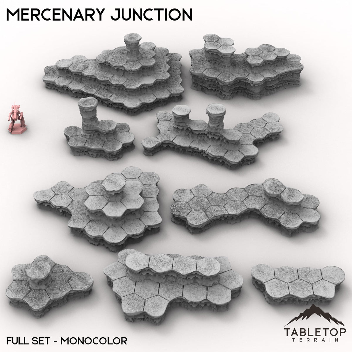 Tabletop Terrain Terrain Full Set Bundle / Monocolor (Gray) HEXTECH Mercenary Junction Map Hill Sets-6mm