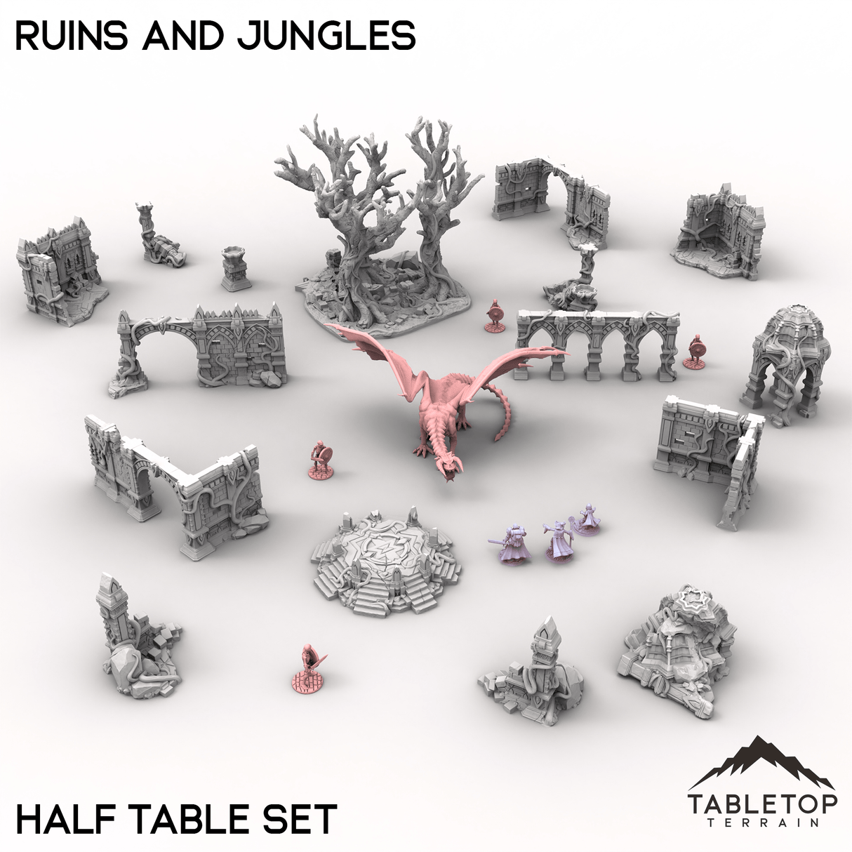 Tabletop Terrain Terrain Half Table Set / 32mm Ruins and Jungles