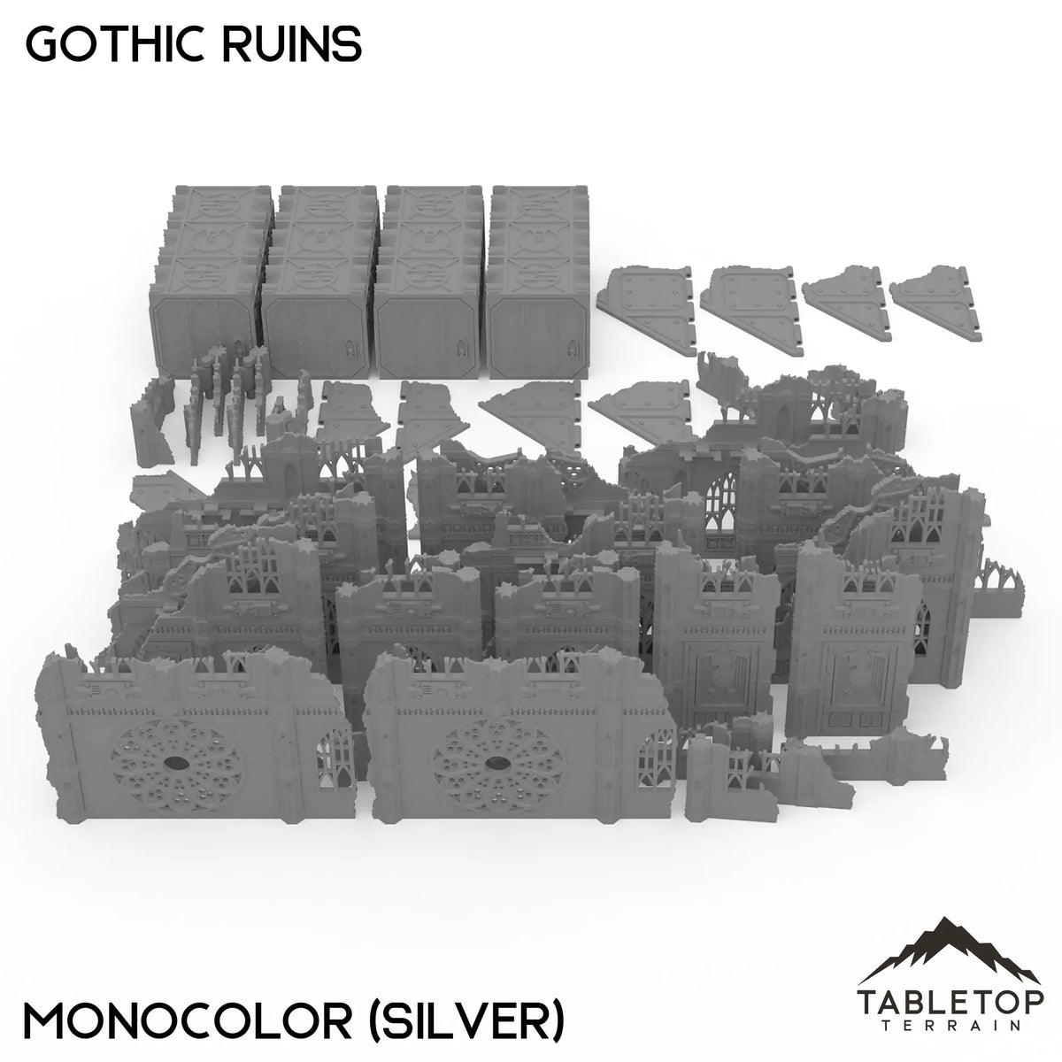 Tabletop Terrain Terrain Monocolor (Silver) / With Template Set 11e Gothic Ruins Foldable Tournament Terrain