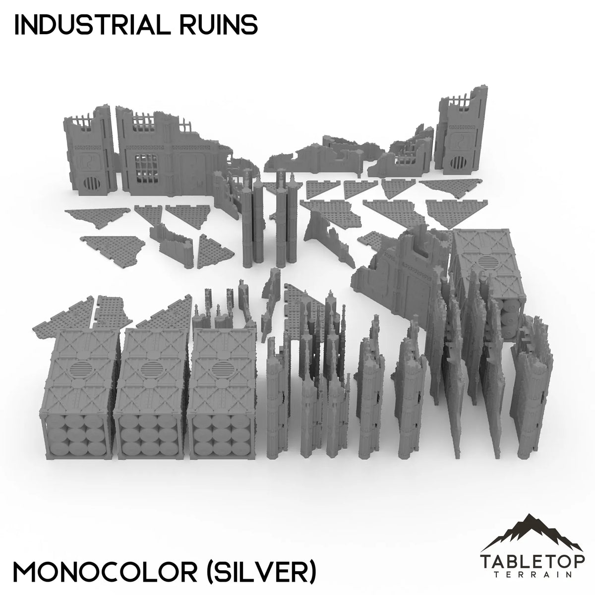 Tabletop Terrain Terrain Monocolor (Silver) / With Template Set 11e Industrial Ruins Foldable Tournament Terrain