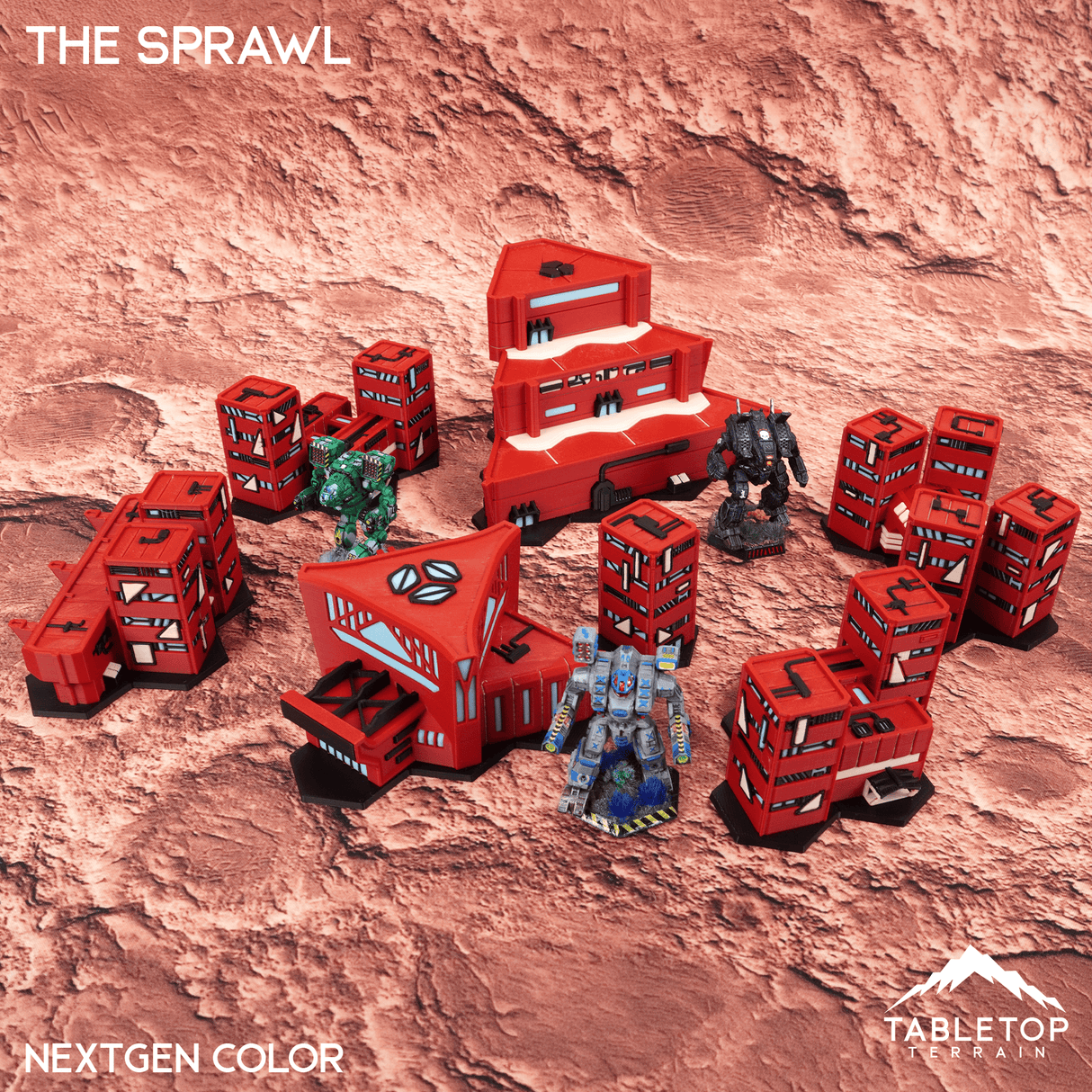 Tabletop Terrain Terrain NextGen Color - Red HEXTECH The Sprawl Trinity City - 6mm