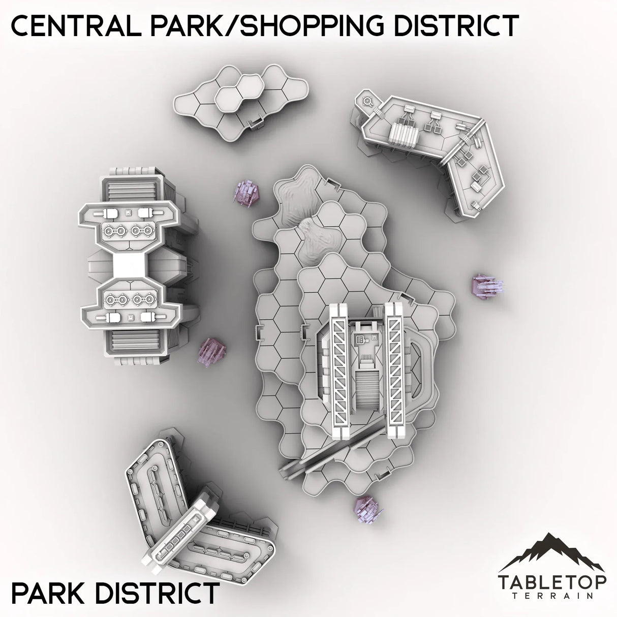 Tabletop Terrain Terrain Park District HEXTECH Central Park/Shopping District - City Map Pack