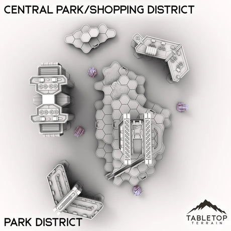 Tabletop Terrain Terrain Park District HEXTECH Central Park/Shopping District - City Map Pack
