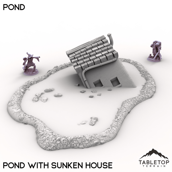 Tabletop Terrain Terrain Pond with Sunken House / 32mm Vexed Village - Pond