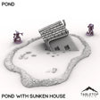 Tabletop Terrain Terrain Pond with Sunken House / 32mm Vexed Village - Pond