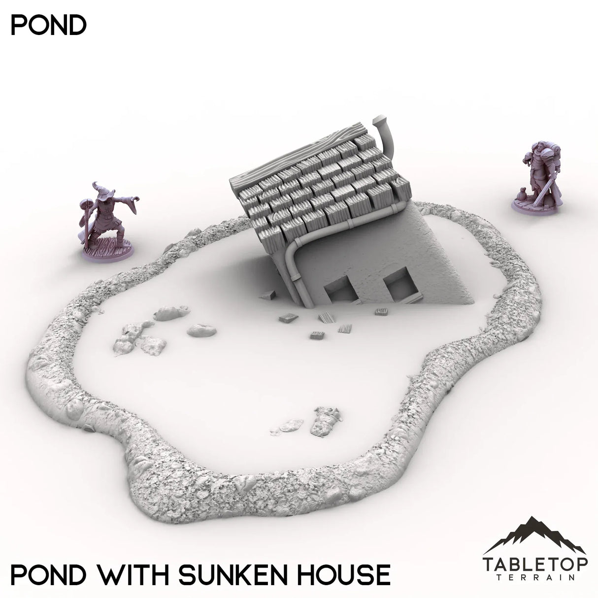 Tabletop Terrain Terrain Pond with Sunken House / 32mm Vexed Village - Pond