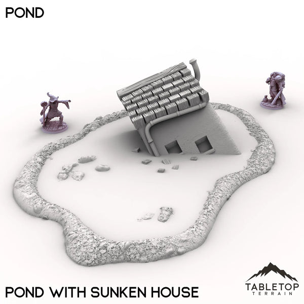 Tabletop Terrain Terrain Pond with Sunken House / 32mm Vexed Village - Pond