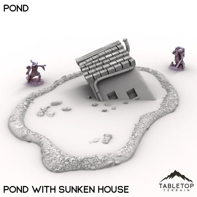 Tabletop Terrain Terrain Pond with Sunken House / 32mm Vexed Village - Pond