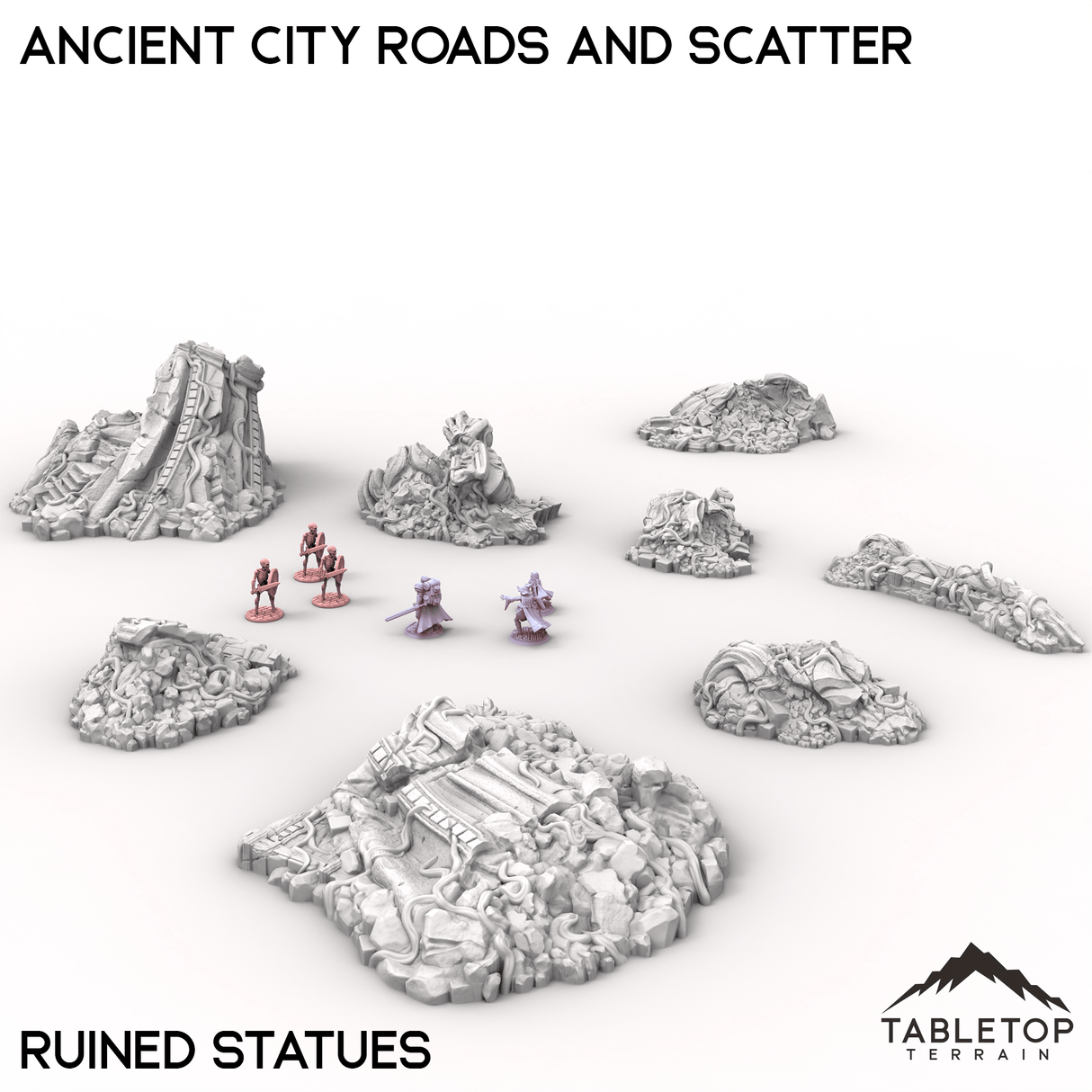 Tabletop Terrain Terrain Ruined Statues / 32mm Ancient City Roads and Scatter