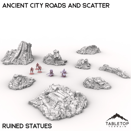 Tabletop Terrain Terrain Ruined Statues / 32mm Ancient City Roads and Scatter
