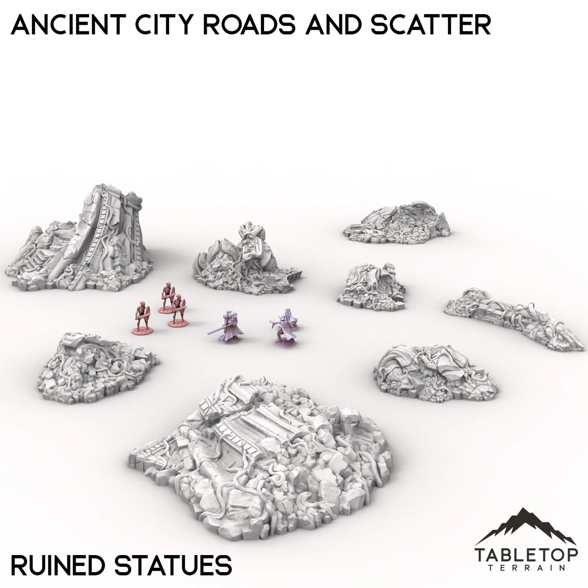 Tabletop Terrain Terrain Ruined Statues / 32mm Ancient City Roads and Scatter