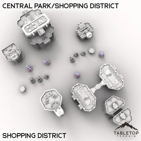 Tabletop Terrain Terrain Shopping District HEXTECH Central Park/Shopping District - City Map Pack