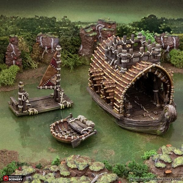 Tabletop Terrain Terrain Swamp Boats - The Gloaming Swamp