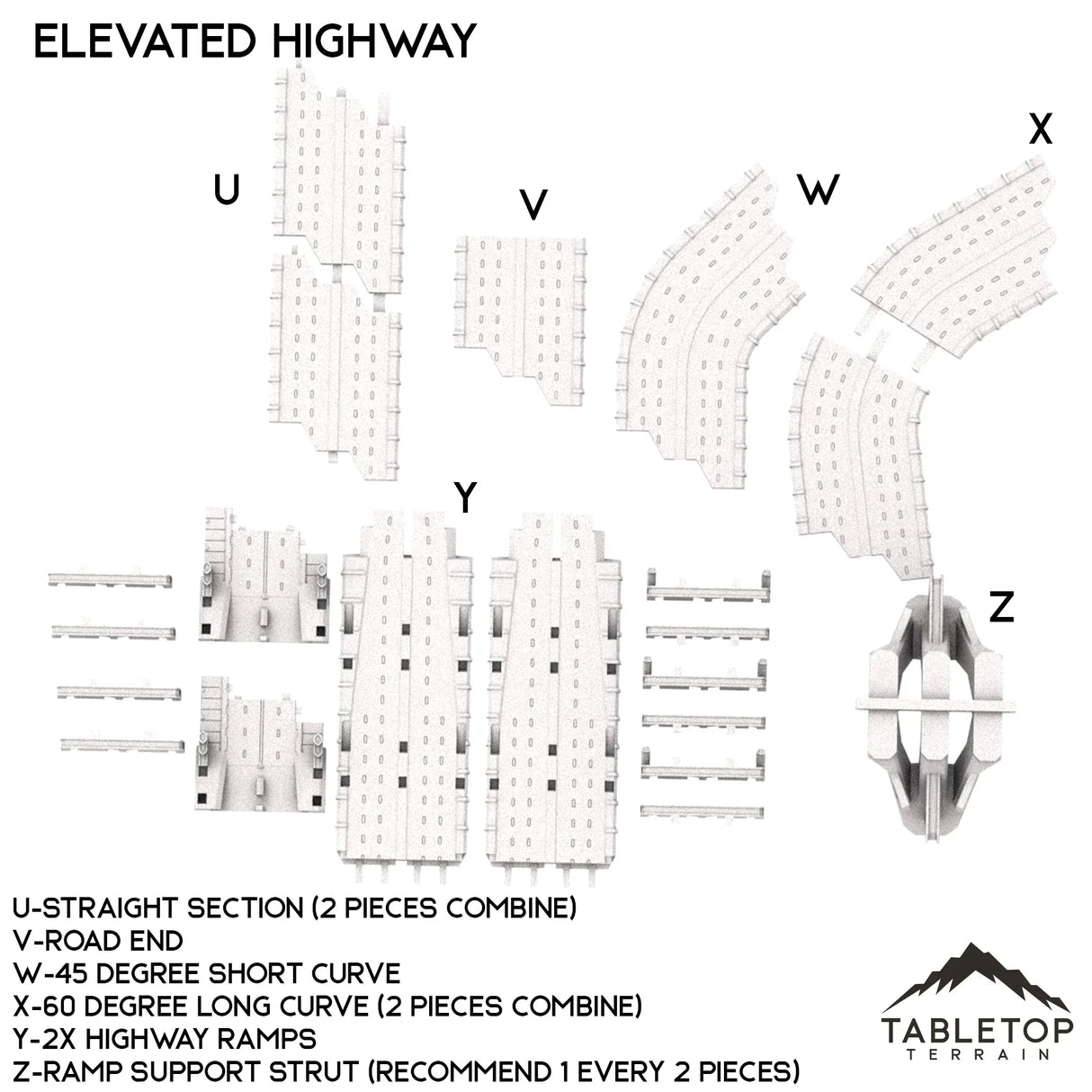 Tabletop Terrain Terrain U-Straight Section Concrete Jungle TechScape - 6mm