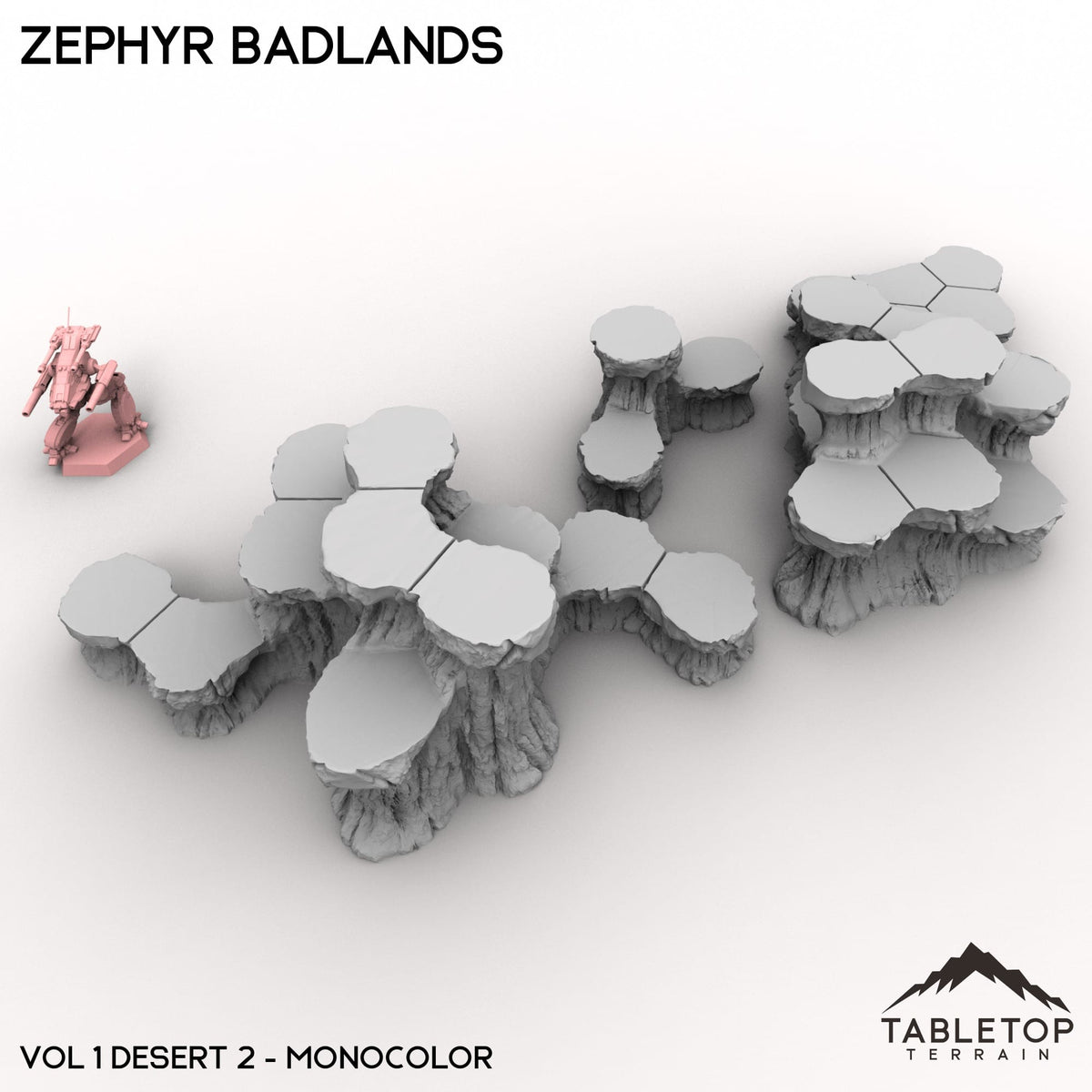Tabletop Terrain Terrain Vol 1 (Desert #2) / Monocolor (Gray) HEXTECH Zephyr Badlands Map Hill Sets - 6mm