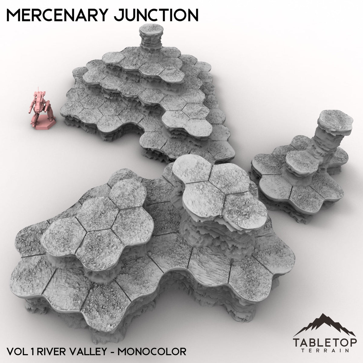Tabletop Terrain Terrain Vol 1 (River Valley) / Monocolor (Gray) HEXTECH Mercenary Junction Map Hill Sets-6mm