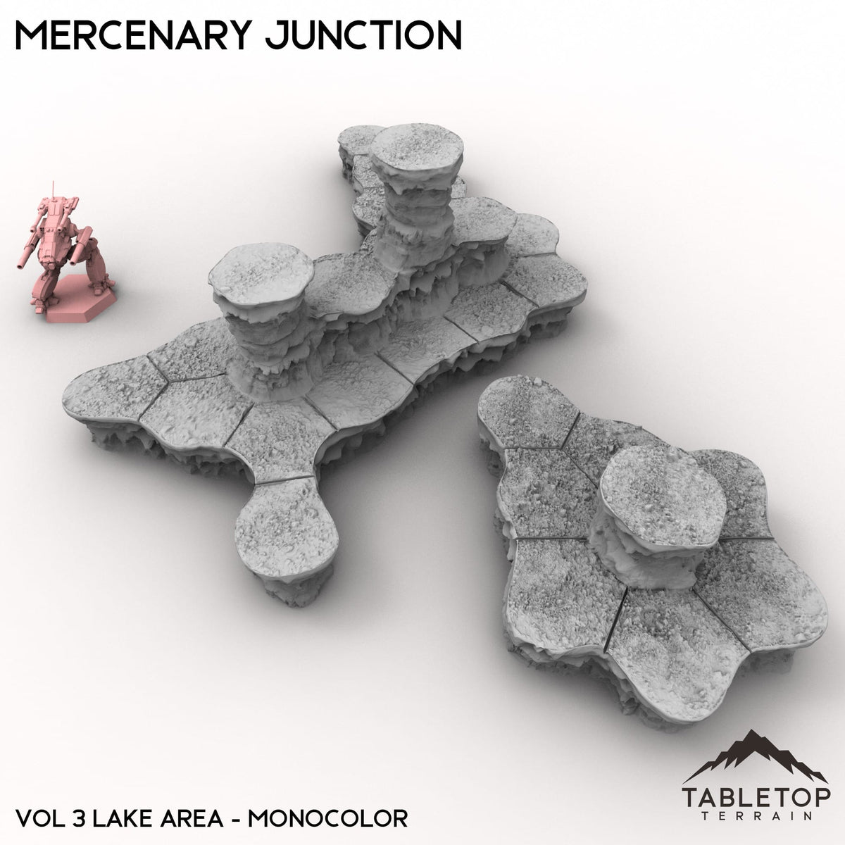 Tabletop Terrain Terrain Vol 3 (Lake Area) / Monocolor (Gray) HEXTECH Mercenary Junction Map Hill Sets-6mm
