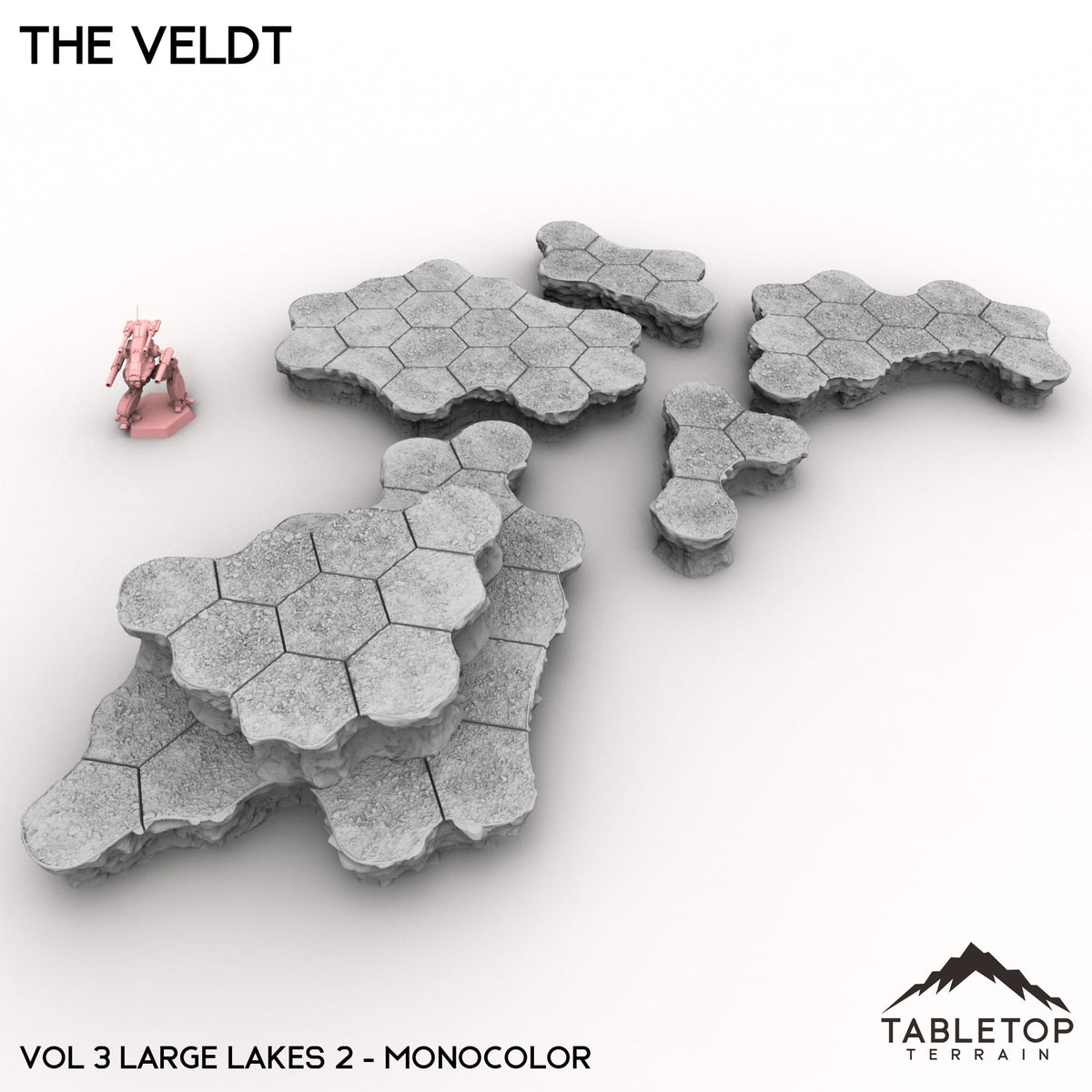 Tabletop Terrain Terrain Vol 3 (Large Lakes 2) / Monocolor (Grey) HEXTECH The Veldt Map Hill Sets-6mm