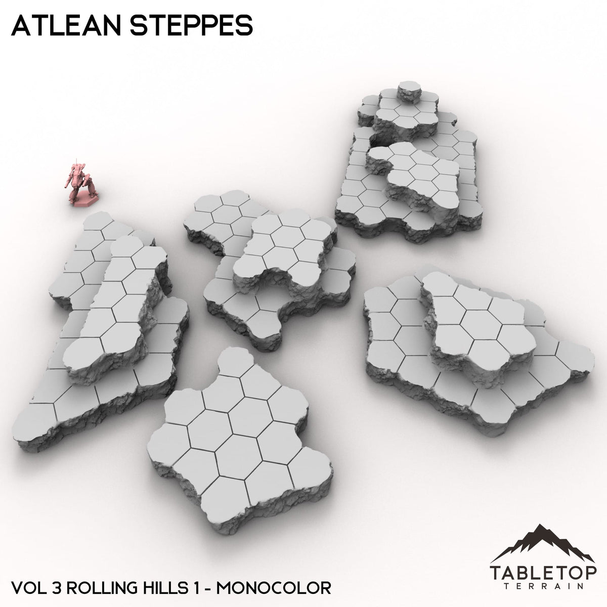 Tabletop Terrain Terrain Vol 3 (Rolling Hills 1) / Monocolor (Grey) HEXTECH Atlean Steppes Map Hill Sets - 6mm