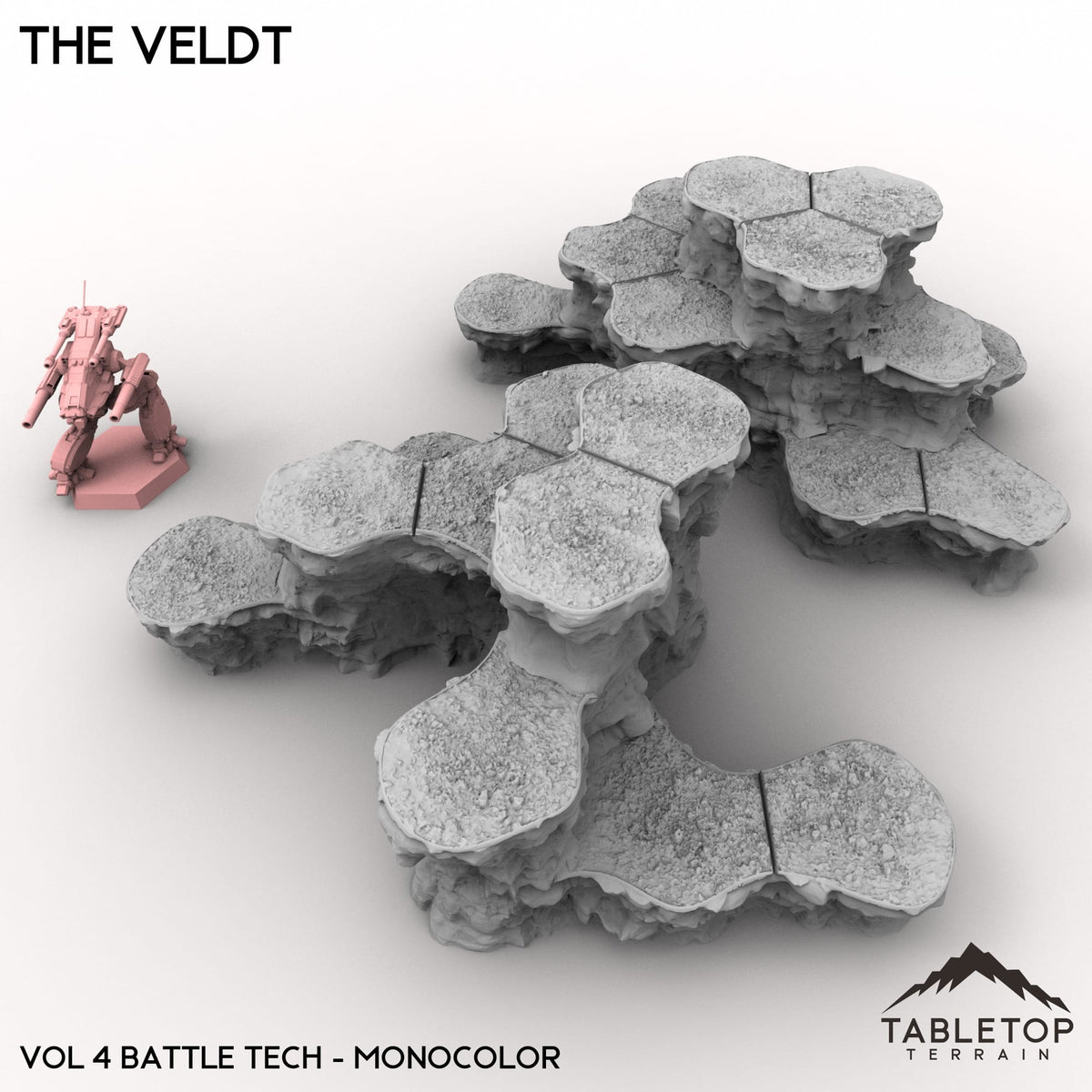 Tabletop Terrain Terrain Vol 4 (Battle Tech) / Monocolor (Grey) HEXTECH The Veldt Map Hill Sets-6mm