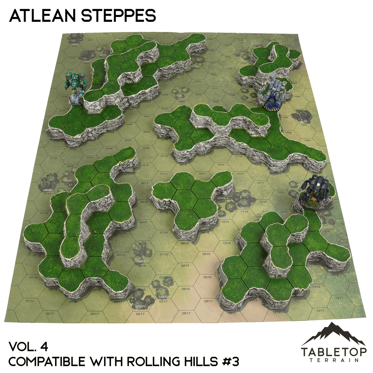 Tabletop Terrain Terrain Vol 4 (Rolling Hills 3) HEXTECH Atlean Steppes Map Hill Sets - 6mm