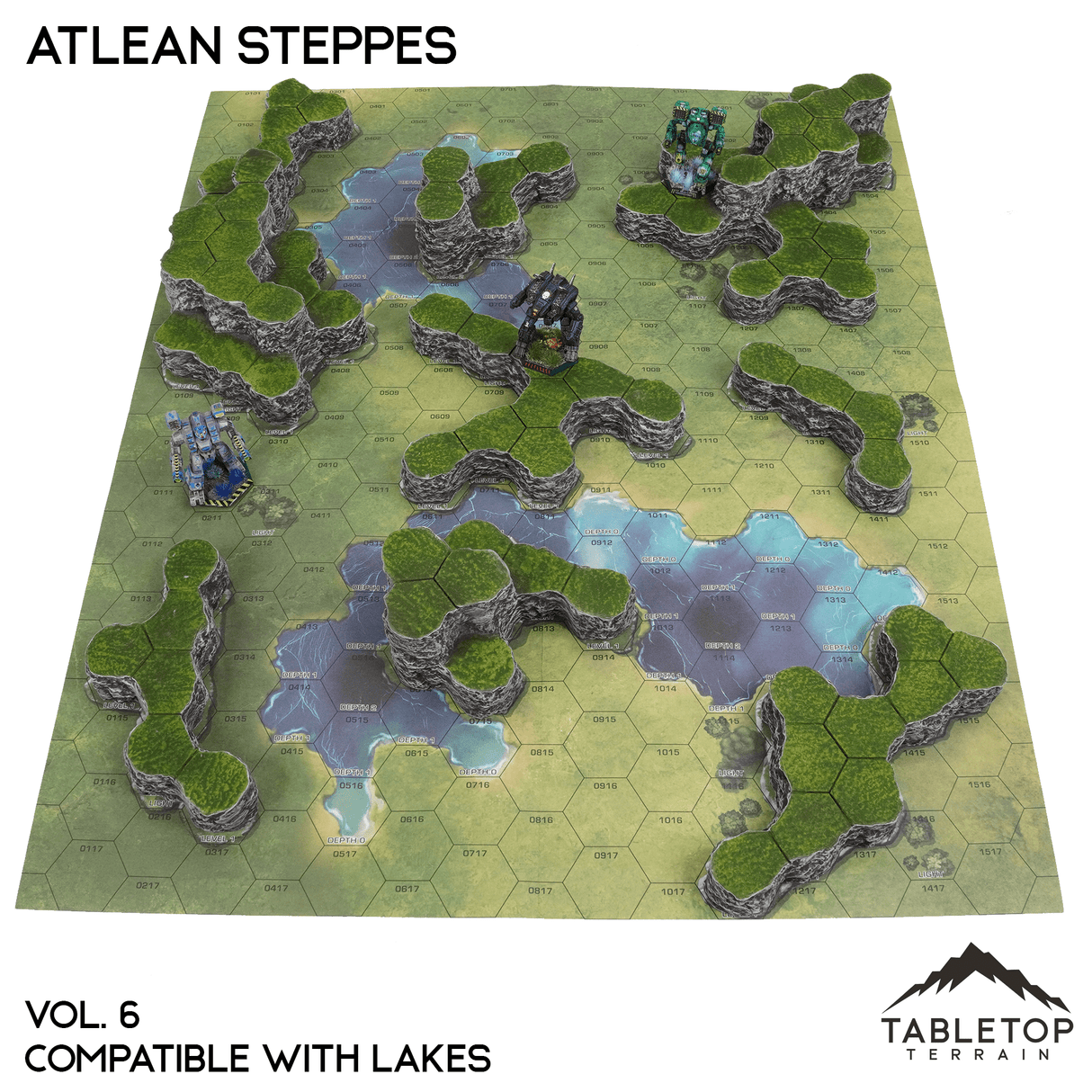 Tabletop Terrain Terrain Vol 6 (Lakes) HEXTECH Atlean Steppes Map Hill Sets - 6mm