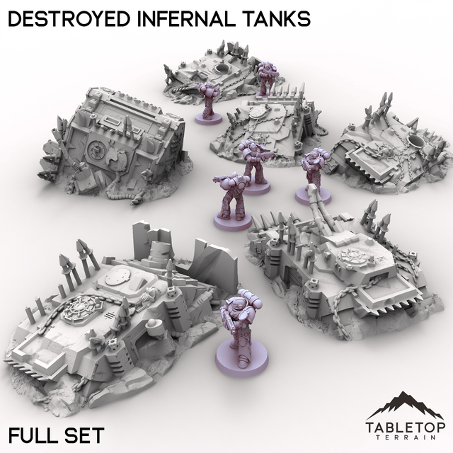 Tabletop Terrain Vehicle 32mm Destroyed Infernal Tanks