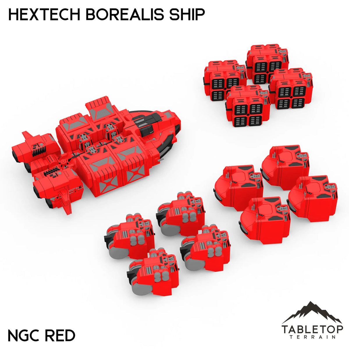 Tabletop Terrain Vehicle Full Set / NextGen Color (Red) HEXTECH Borealis Ship- 6mm
