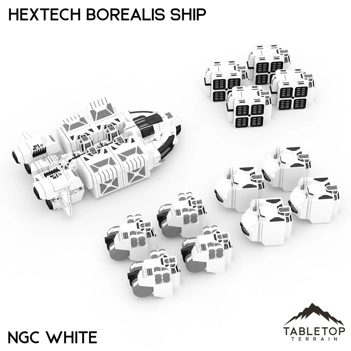 Tabletop Terrain Vehicle Full Set / NextGen Color (White) HEXTECH Borealis Ship- 6mm