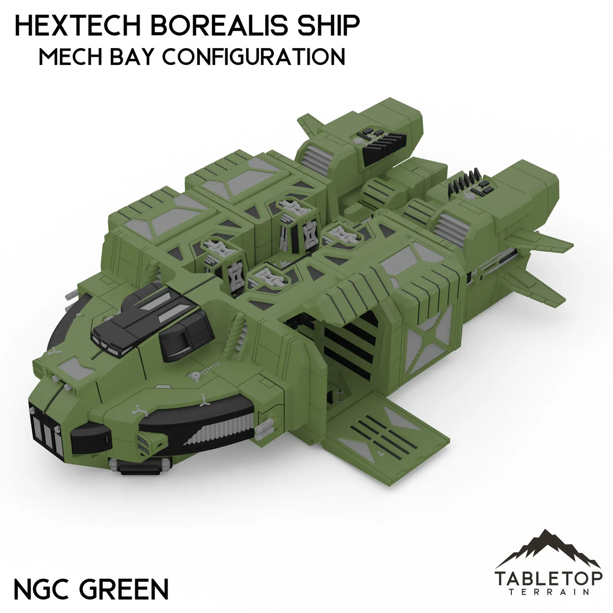 Tabletop Terrain Vehicle Mech Bay Configuration / NextGen Color (Green) HEXTECH Borealis Ship- 6mm