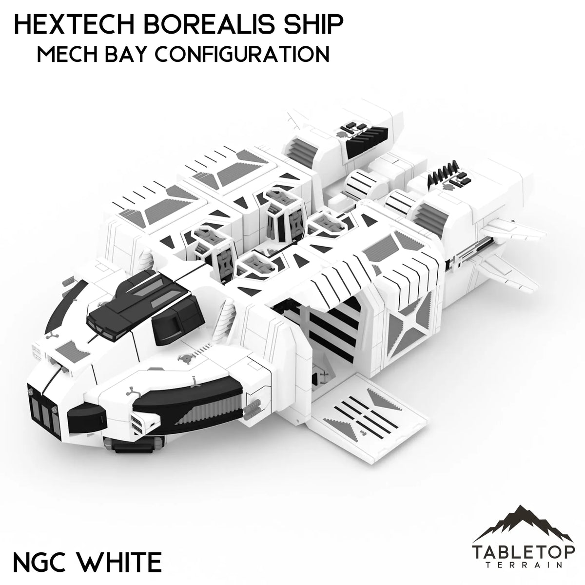 Tabletop Terrain Vehicle Mech Bay Configuration / NextGen Color (White) HEXTECH Borealis Ship- 6mm