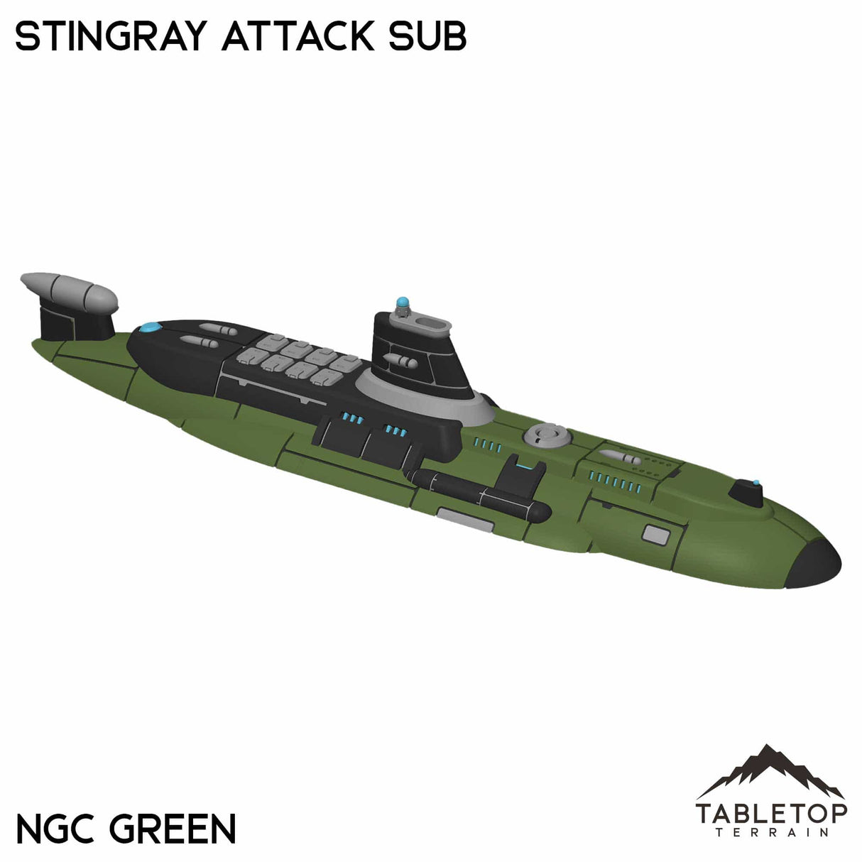 Tabletop Terrain Vehicle NextGen Color- Green Stingray Attack Sub