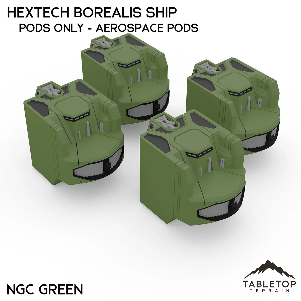 Tabletop Terrain Vehicle Pods Only - Aerospace Pods / NextGen Color (Green) HEXTECH Borealis Ship- 6mm