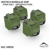 Tabletop Terrain Vehicle Pods Only - Aerospace Pods / NextGen Color (Green) HEXTECH Borealis Ship- 6mm