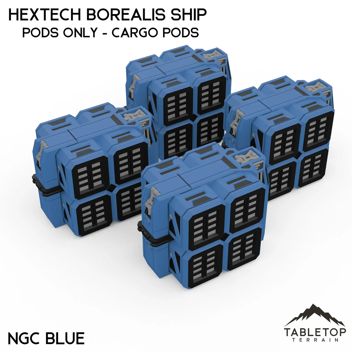 Tabletop Terrain Vehicle Pods Only - Cargo Pods / NextGen Color (Blue) HEXTECH Borealis Ship- 6mm