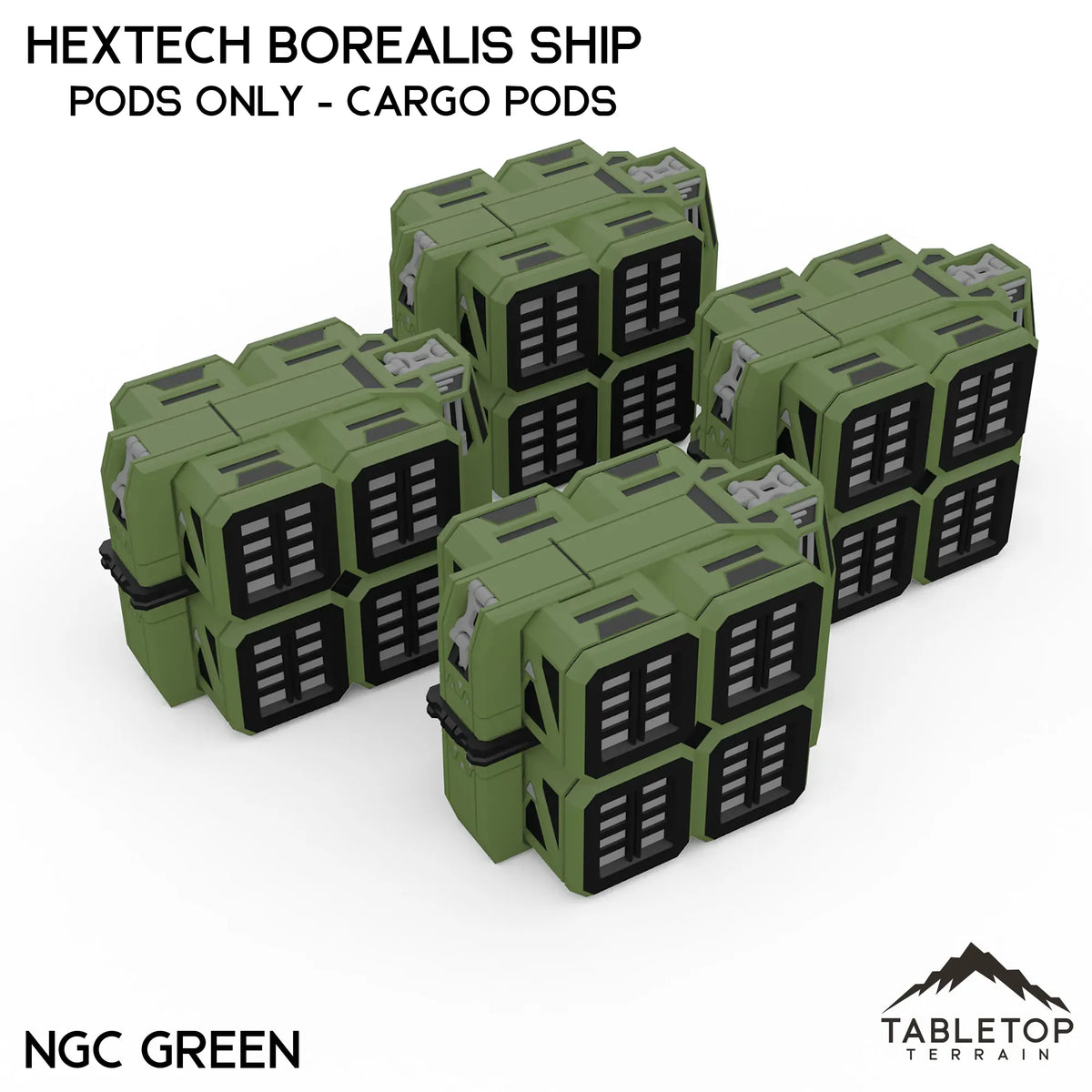 Tabletop Terrain Vehicle Pods Only - Cargo Pods / NextGen Color (Green) HEXTECH Borealis Ship- 6mm