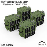 Tabletop Terrain Vehicle Pods Only - Cargo Pods / NextGen Color (Green) HEXTECH Borealis Ship- 6mm