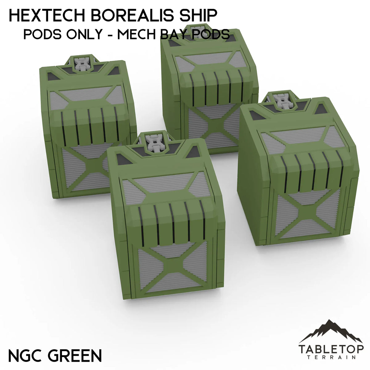 Tabletop Terrain Vehicle Pods Only - Mech Bay Pods / NextGen Color (Green) HEXTECH Borealis Ship- 6mm