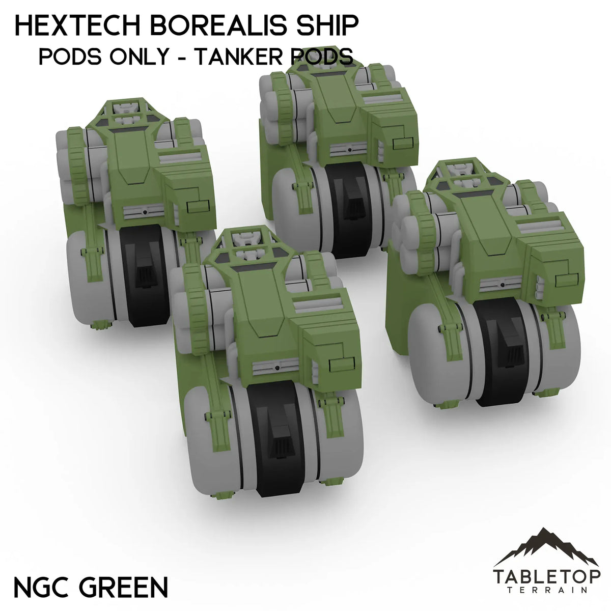 Tabletop Terrain Vehicle Pods Only - Tanker Pods / NextGen Color (Green) HEXTECH Borealis Ship- 6mm
