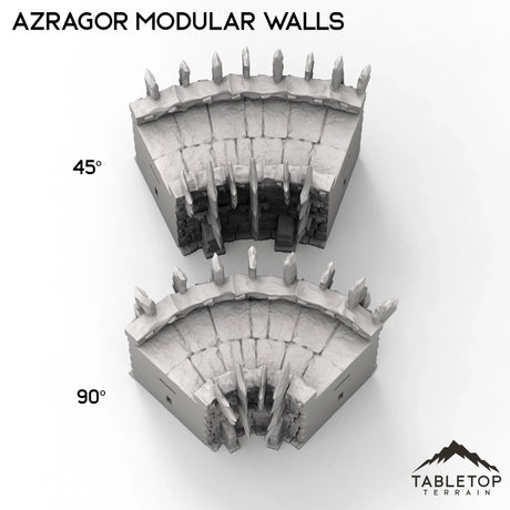 Tabletop Terrain Walls 32mm / 45 Degree Curve Azragor Modular Walls + Gate - Kingdom of Azragor